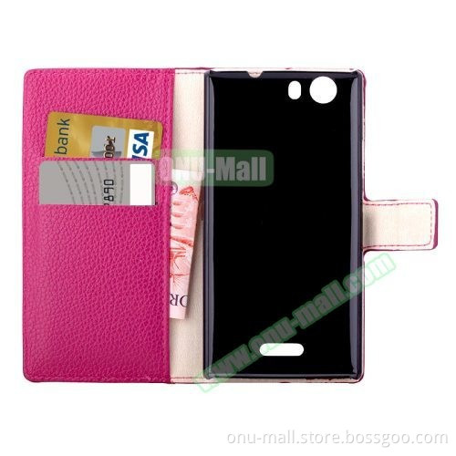 Cheap Price Litchi Texture Wallet Style Flip Stand Leather Case for WIKO RIDGE 4G